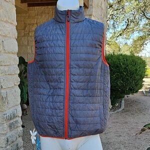 Oobe Men's Gray Lightweight Quilted Polyester Vest with Orange Trim Size L